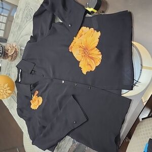 PETER NYGARD WOMEN'S BLACK SILK FLOWER BUTTON UP SHIRT LARGE